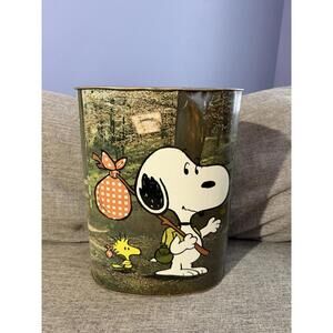 1970 Snoopy Metal Trash Can Peanuts Charlie Brown Woodstock Cheingo